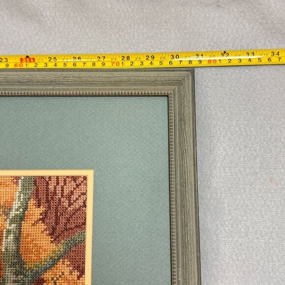 1997 Vintage Embroidered Picture Forest Lake Art With Wooden Frame 30" L x 25" H - Picture 12 of 16